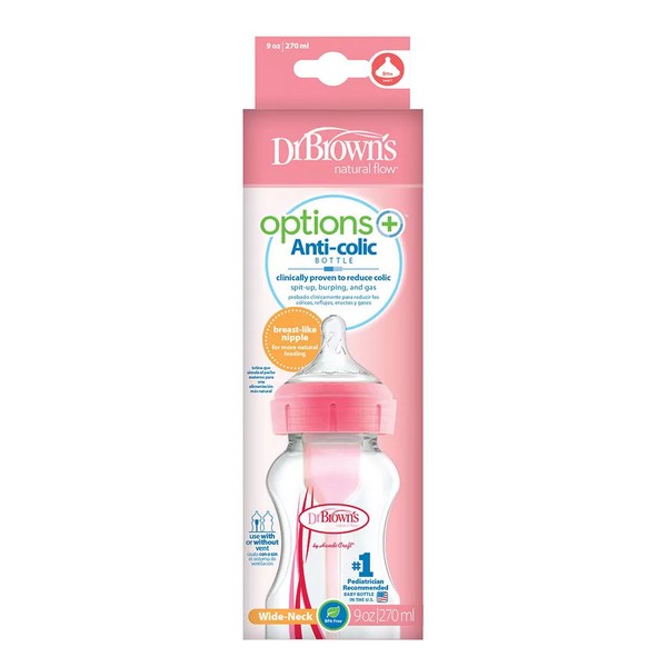 Продукт Dr.Brown`s - Шише  Wide-Neck Options+ 270 ml Розово - 0 - BG Hlapeta